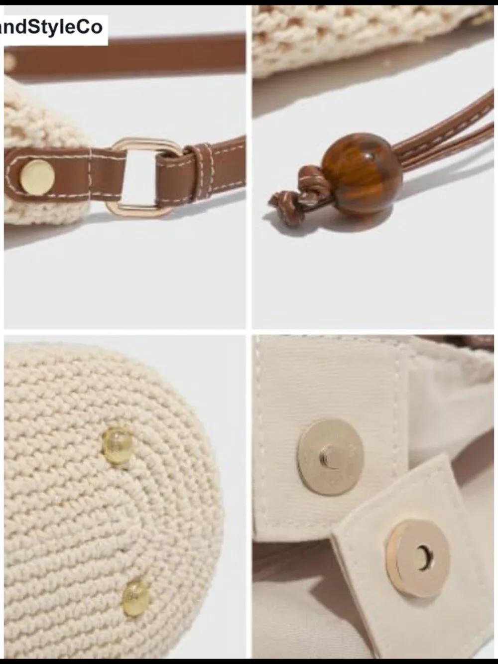 Handwoven Cotton Crochet Shoulder Bag Boho Summer Beach Purse with Zipper Pocket